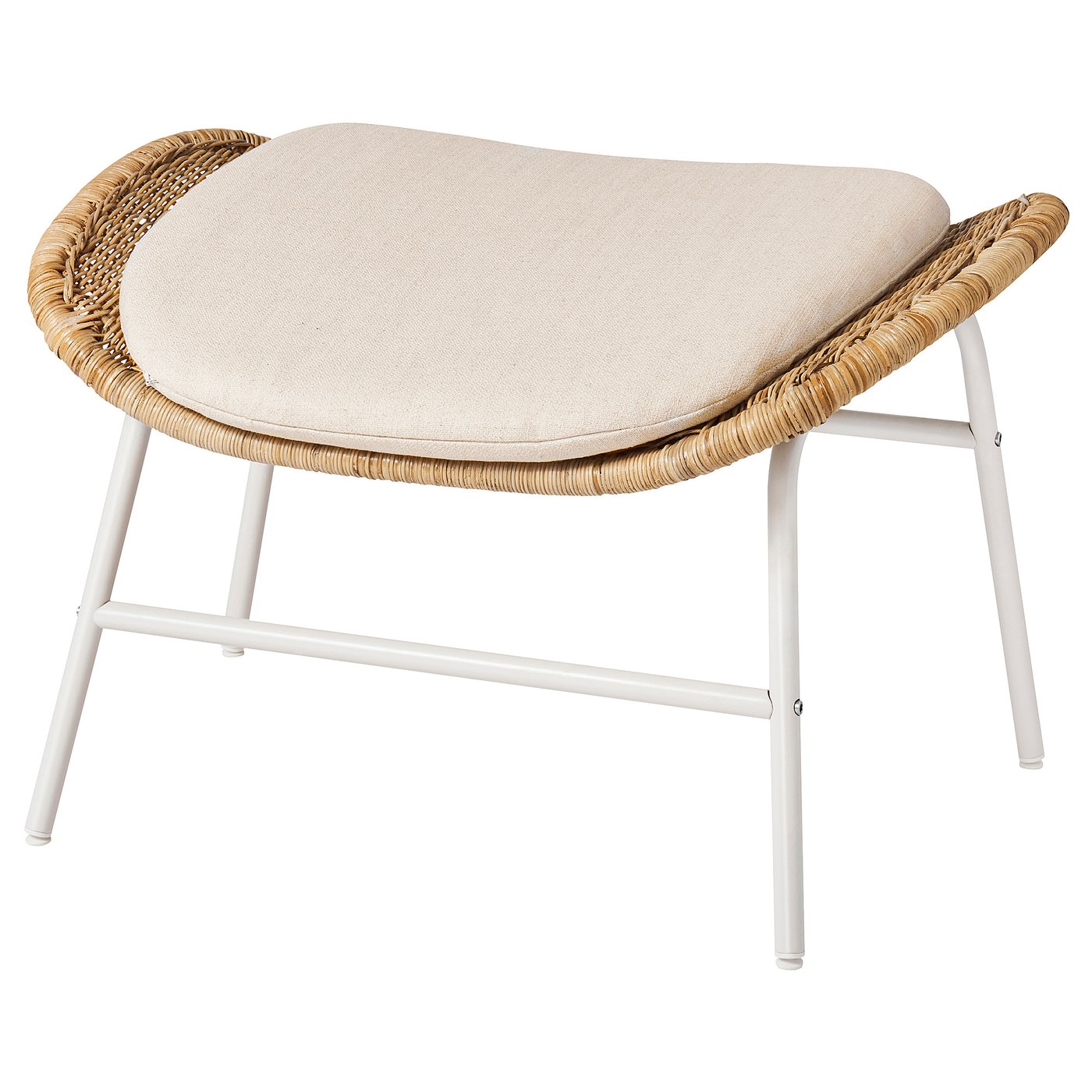 FRYKSÅS seat: beige cushioned rattan chair, white legs, curved design.