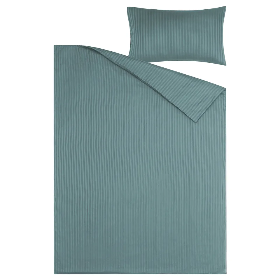 NATTJASMIN bedding set, teal, striped, cotton-lyocell, flat & pillow.