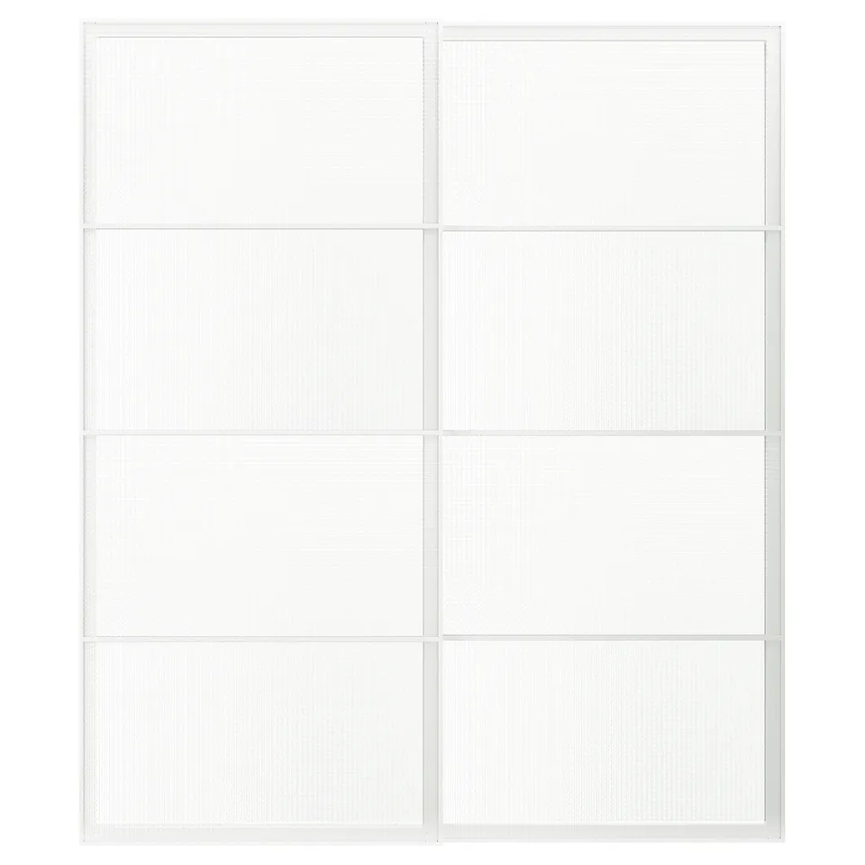 LUNDBRÄSMA Pair of sliding doors, white/checkered glass, 200x236 cm