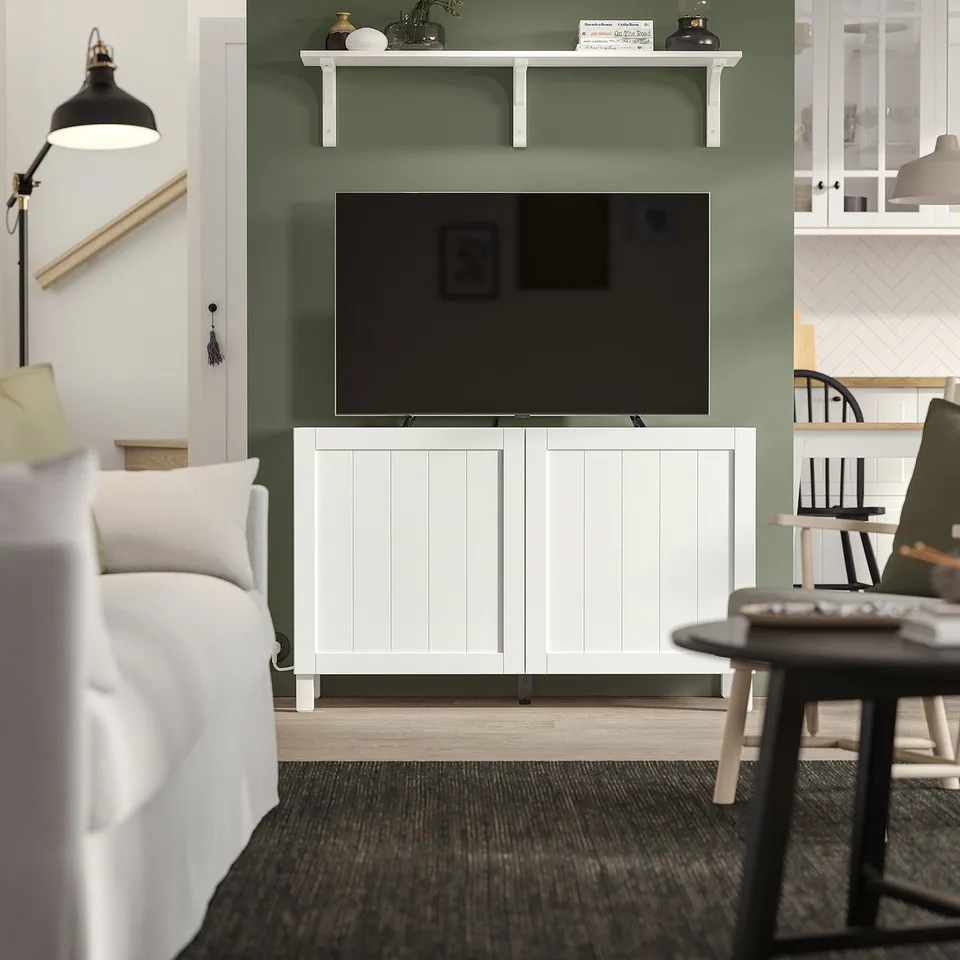 BESTÅ Storage combination with doors, Pipmakare white/Stubbarp white, 120x42x74 cm