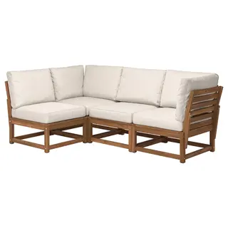 NÄMMARÖ corner sofa, 3-seat, outdoor light brown stained/Frösön/Duvholmen beige, 210 cm