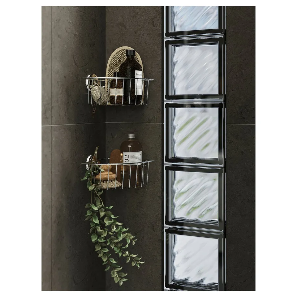 KROKFJORDEN Corner shelf unit with suction cup, zinc plated, 20x11 cm