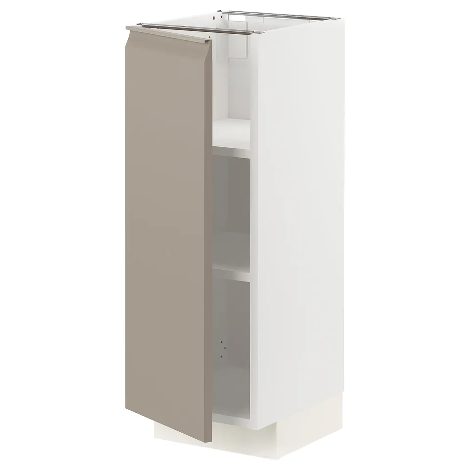 METOD Base cabinet with shelves, white/Upplöv matt dark beige, 30x37x80 cm