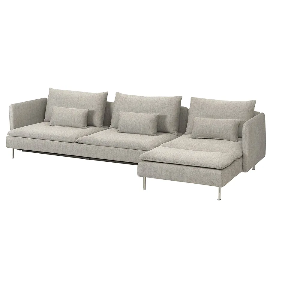 SÖDERHAMN sofa in light grey with deep cushions, sleek design, metal legs, convertible to a double bed.