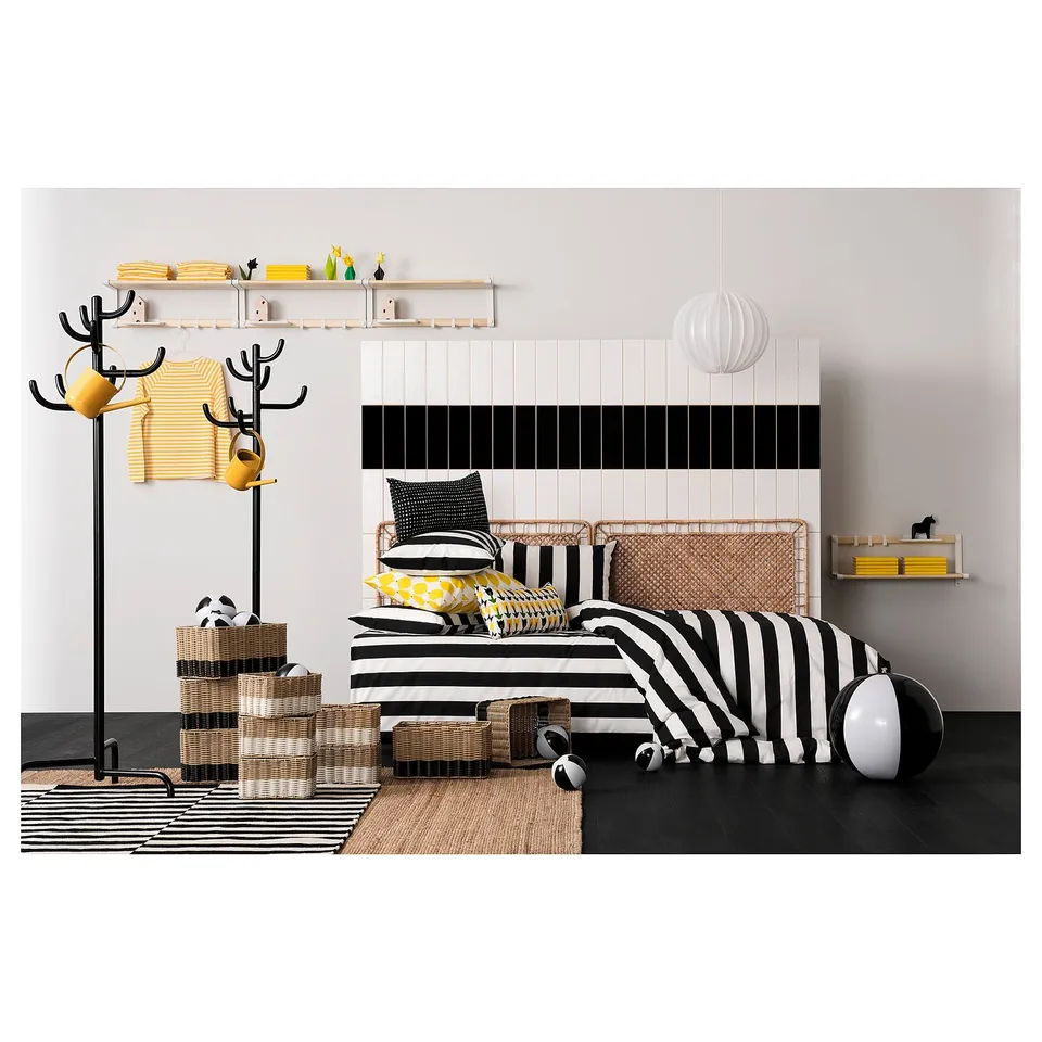 SLÅNHÖSTMAL Duvet cover and 2 pillowcases, black/white/striped, 240x220/50x80 cm