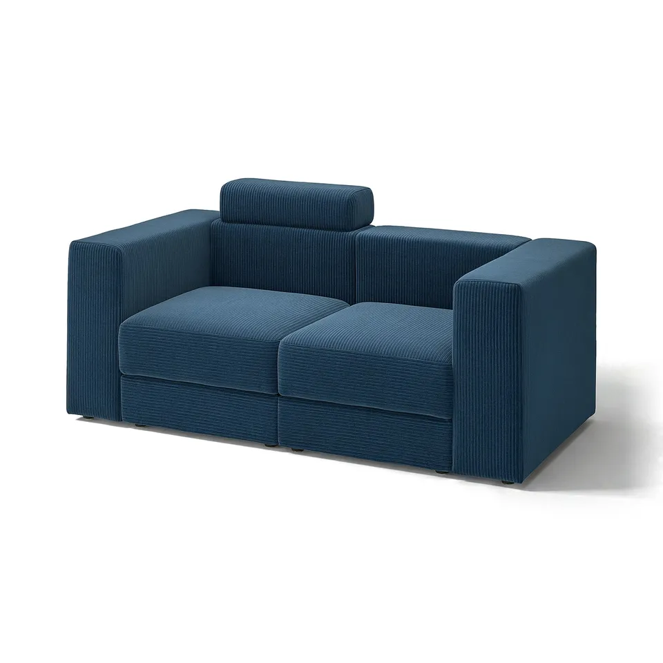 JÄTTEBO blue sofa, modern & modular, wide corduroy fabric, with storage & removable cover.