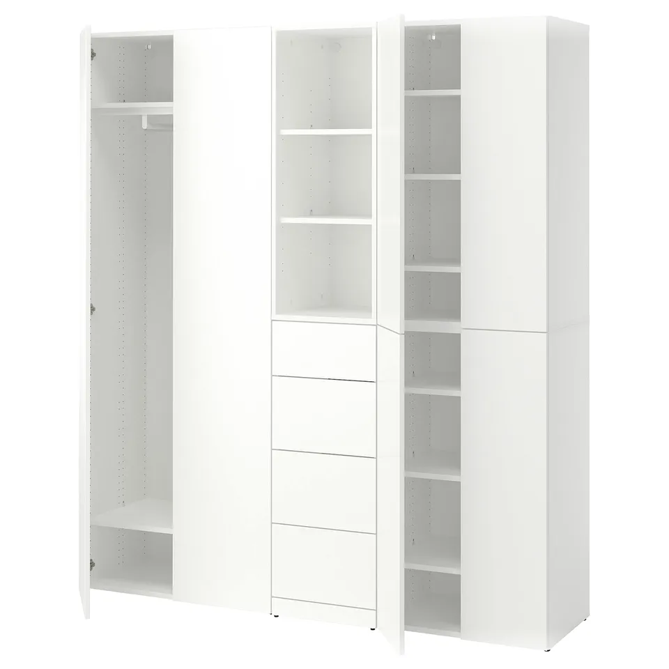 The white LASTARE storage unit with multiple shelves and compartments. Modern, minimalist design with a clean white finish.