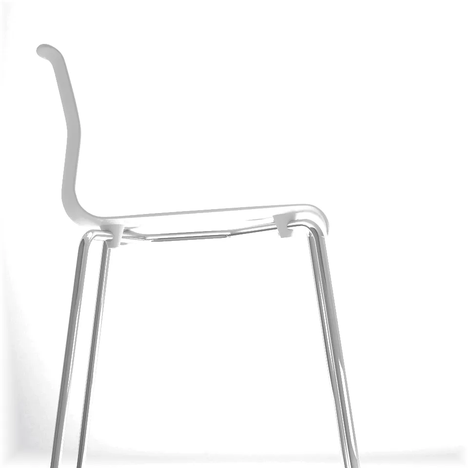 Modern white stool, sleek design with chrome legs, clean, minimalist aesthetic. Ideal for minimalist decor.