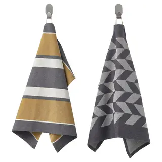 SANDVIVA tea towel, yellow/grey, 45x60 cm