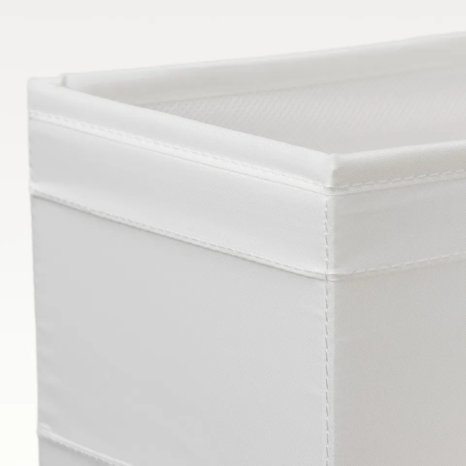 Close-up of a SKUBB organiser box showcasing sturdy, eco-friendly fabric with precise stitching.