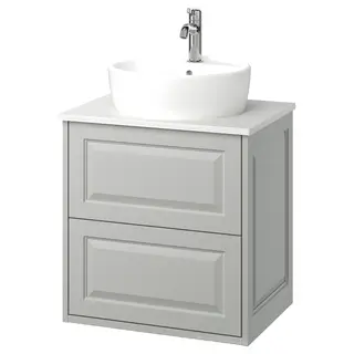 TÄNNFORSEN / TÖRNVIKEN wash-stnd w drawers/wash-basin/tap, light grey/white marble effect, Width 62.0 x Depth 49.0 x Height 78.8 cm