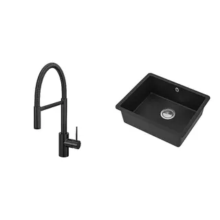 KILSVIKEN/SALLSJÖN set: kitchen mixer tap pull down w spray + inset sink, 1 bowl