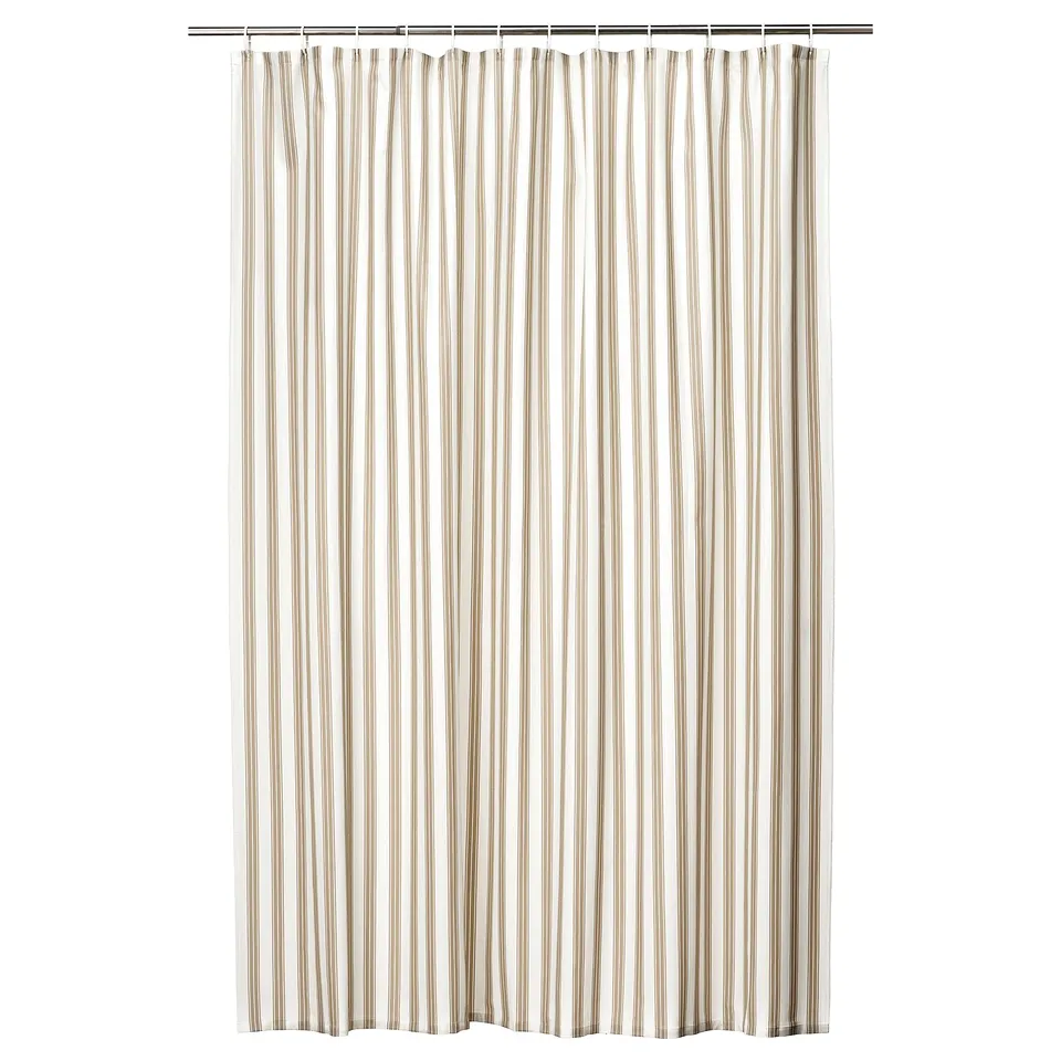 STAVBJÖRNBÄR Shower curtain, beige/white, 180x200 cm