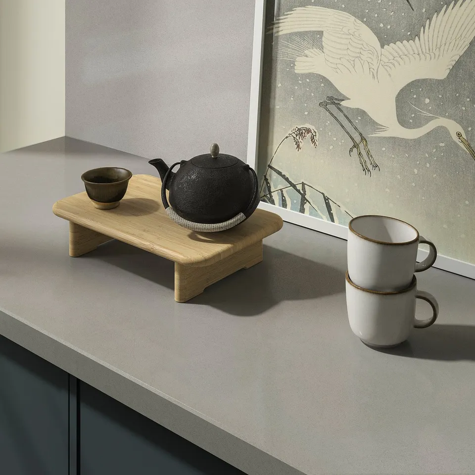 LOCKEBO Custom made worktop, light grey stone effect/glass composite, 1 m²x4.0 cm