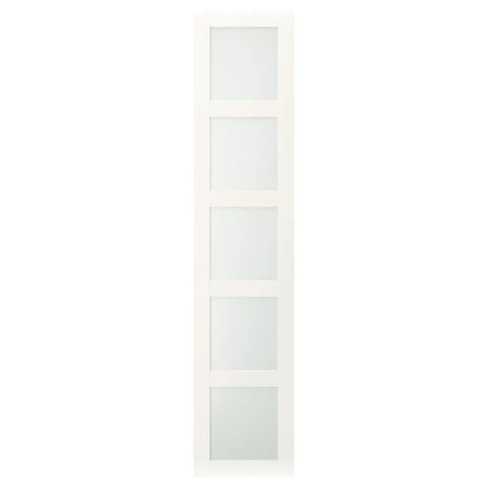 A white BERGSBO door with a frosted glass panel. It has a modern, square design.