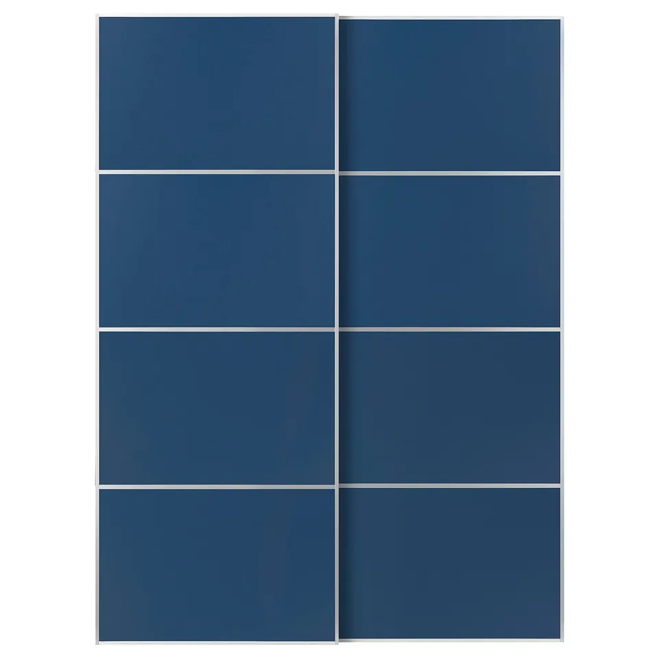 MEHAMN Pair of sliding doors, aluminium/double sided blue, 150x201 cm