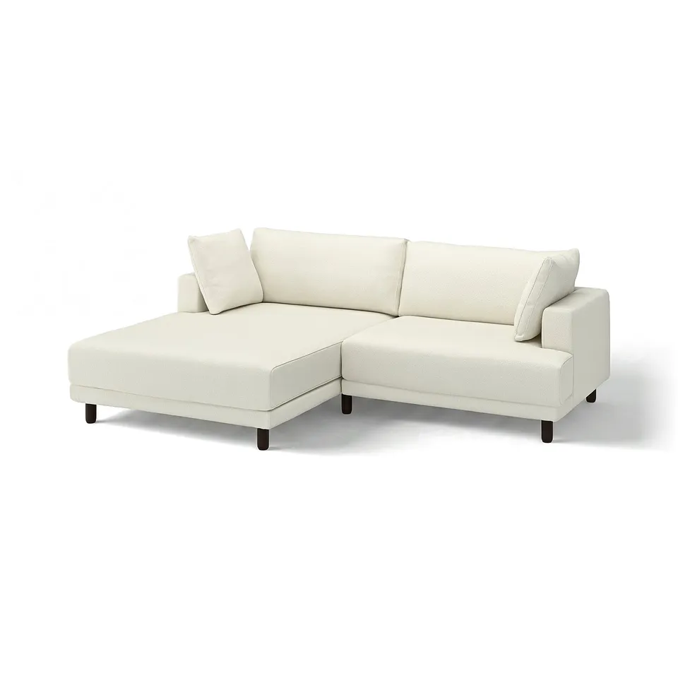 UPPÅKRA cream sectional couch, modern, plush, l-shape with dark legs, plush cushions.