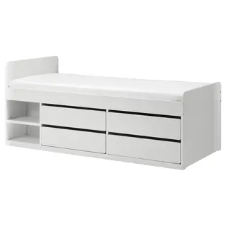 SLÄKT bed frame with storage, white, 90x200 cm