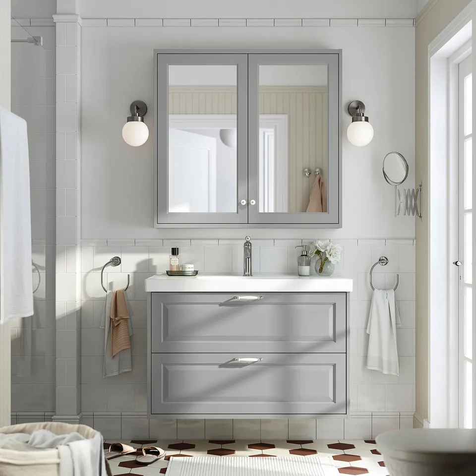 TÄNNFORSEN / ORRSJÖN Wash-stnd w drawers/wash-basin, light grey, 102x49x69 cm