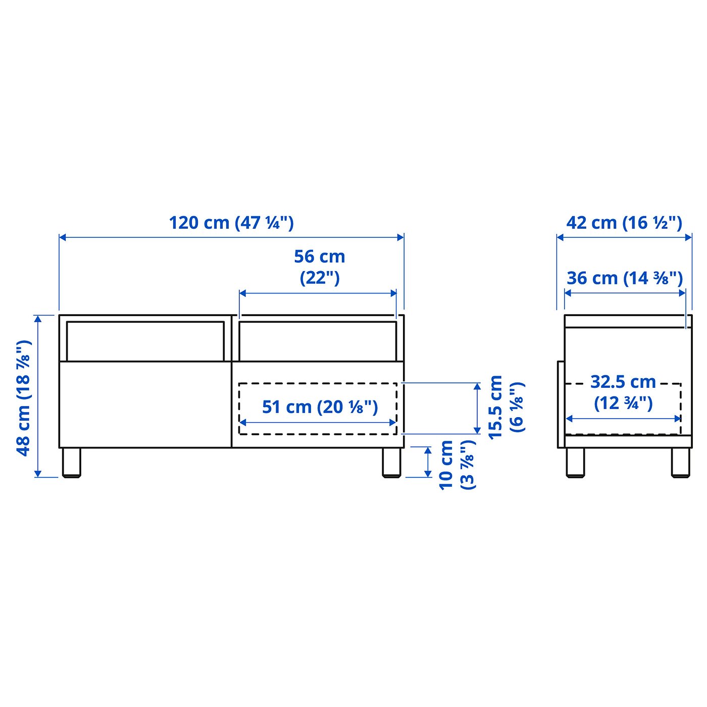 Illustration with measurements for the product: BESTÅ.