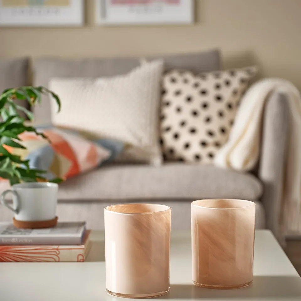 VINDSTILLA Candle holder, beige, 15 cm