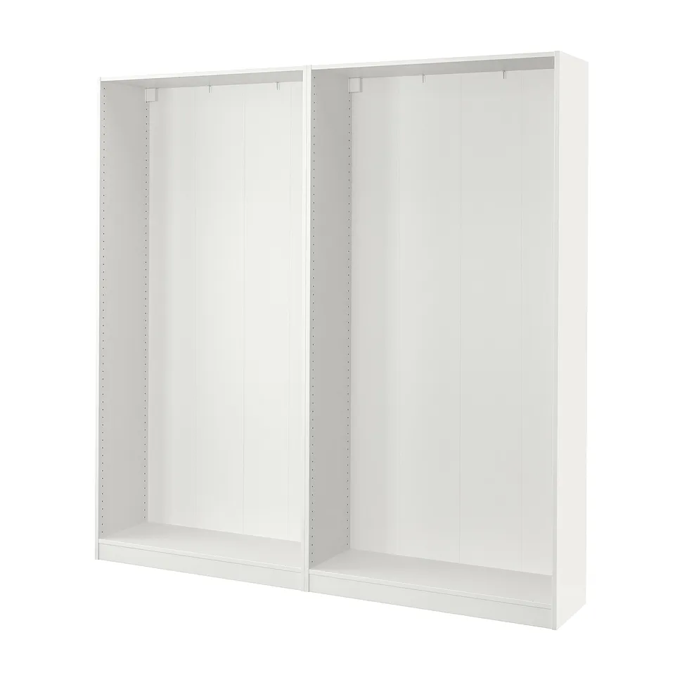 White ikea PAX wardrobe frame - modern, rectangular with multiple compartments.