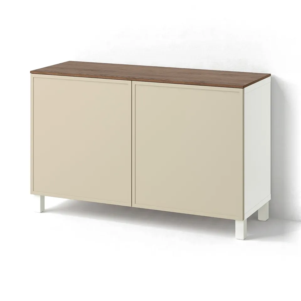 BESTÅ Storage combination with doors, white/Krukmakare beige, 120x42x75 cm