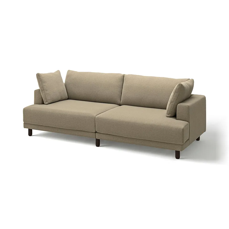UPPÅKRA sofa, beige. Modern, comfortable, sink-in design. Large cushions, wooden legs, modular.