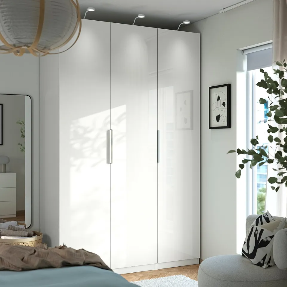 PAX / FARDAL Wardrobe, white/high-gloss/white, 150x60x236 cm