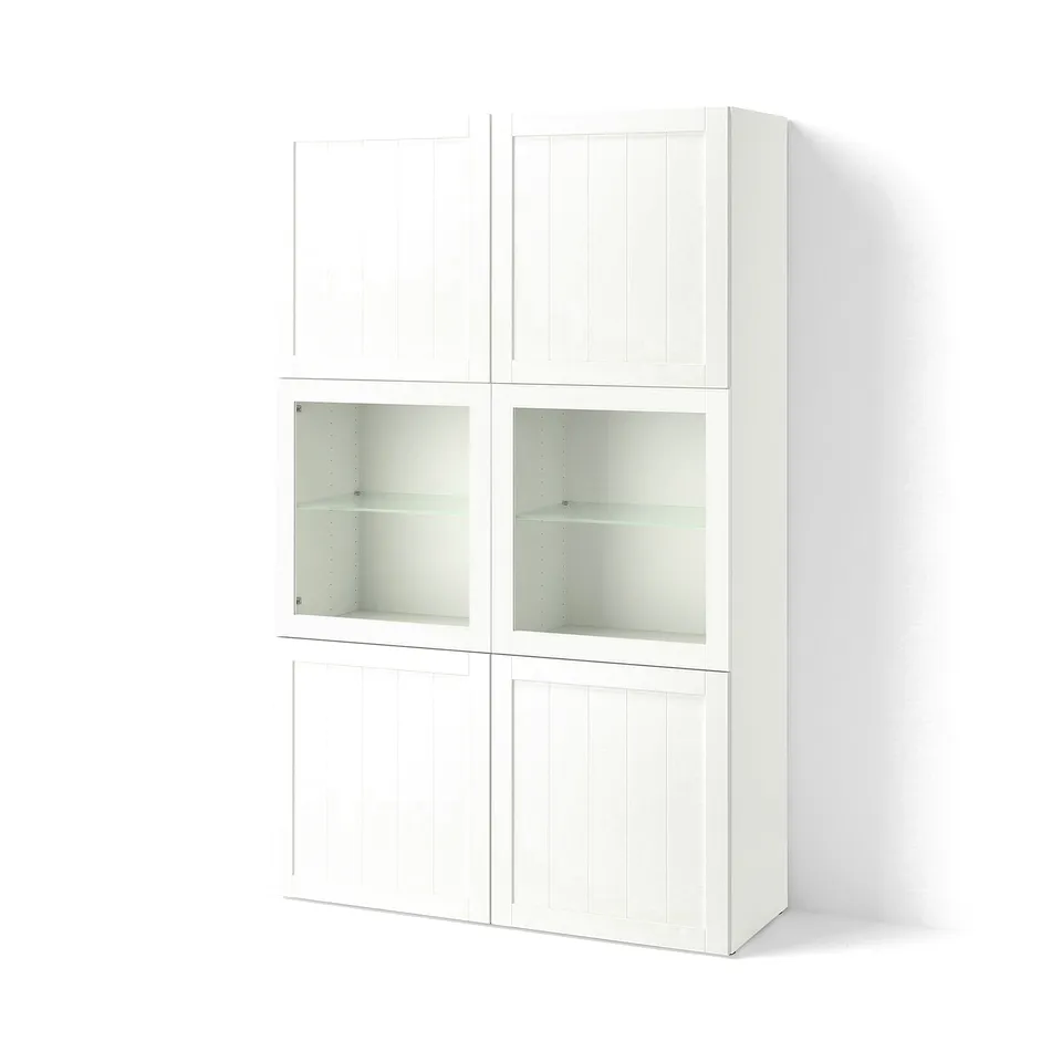 BESTÅ Storage combination w glass doors, white/Pipmakare white, 120x42x193 cm