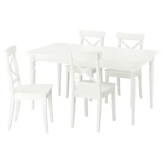 ROSENTORP / ROSENTORP table and 4 chairs, white/white, 155/215x87 cm