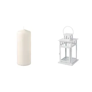 BORRBY/FENOMEN set: unscented pillar candle + lantern for block candle