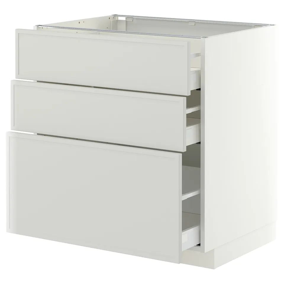 METOD / MAXIMERA Base cabinet with 3 drawers, white/Aspudden light grey, 80x60x80 cm
