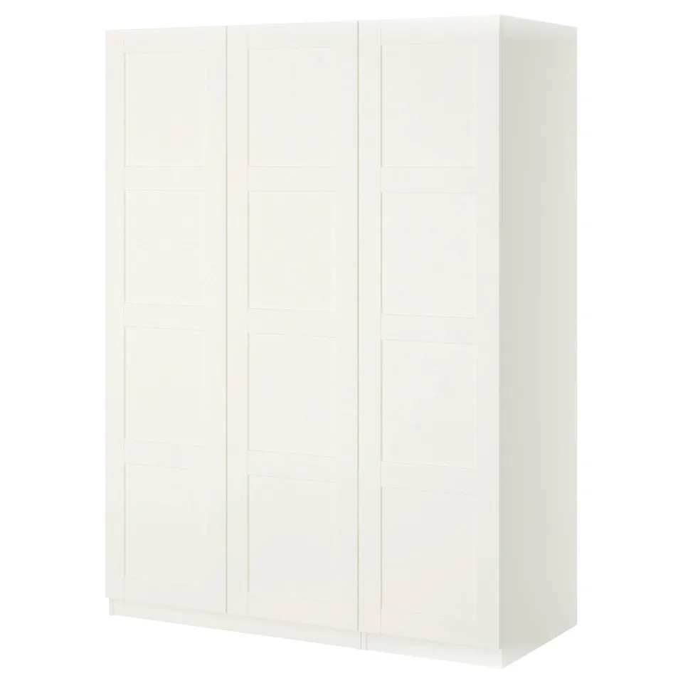 White PAX wardrobe, modern design, 3 doors, minimalist style.