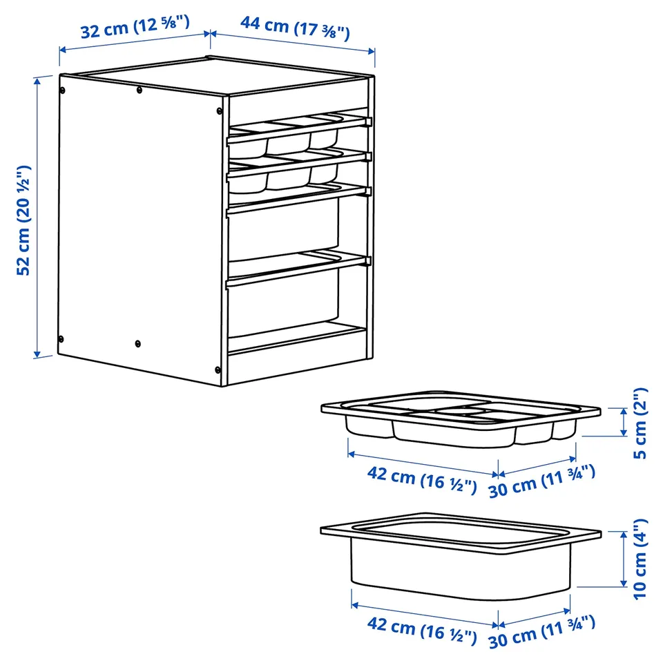 Illustration with measurements for the product: TROFAST.