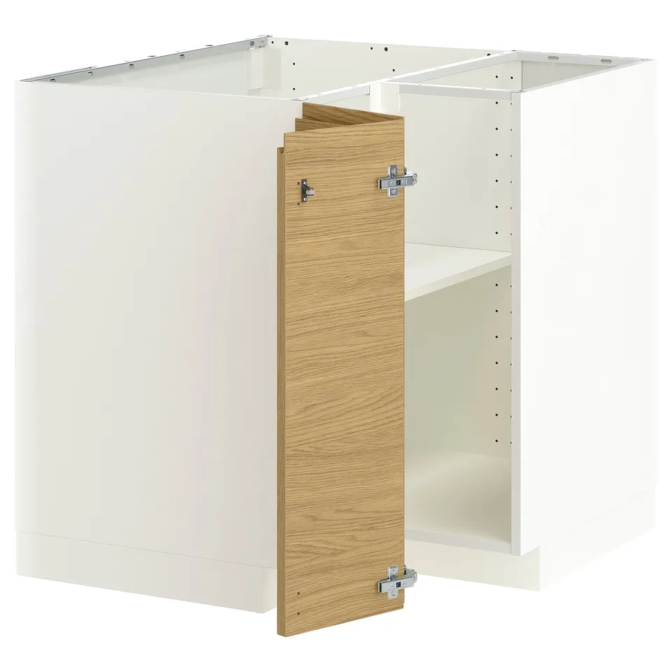 METOD Corner base cabinet with shelf, white/Voxtorp oak effect, 88x88 cm