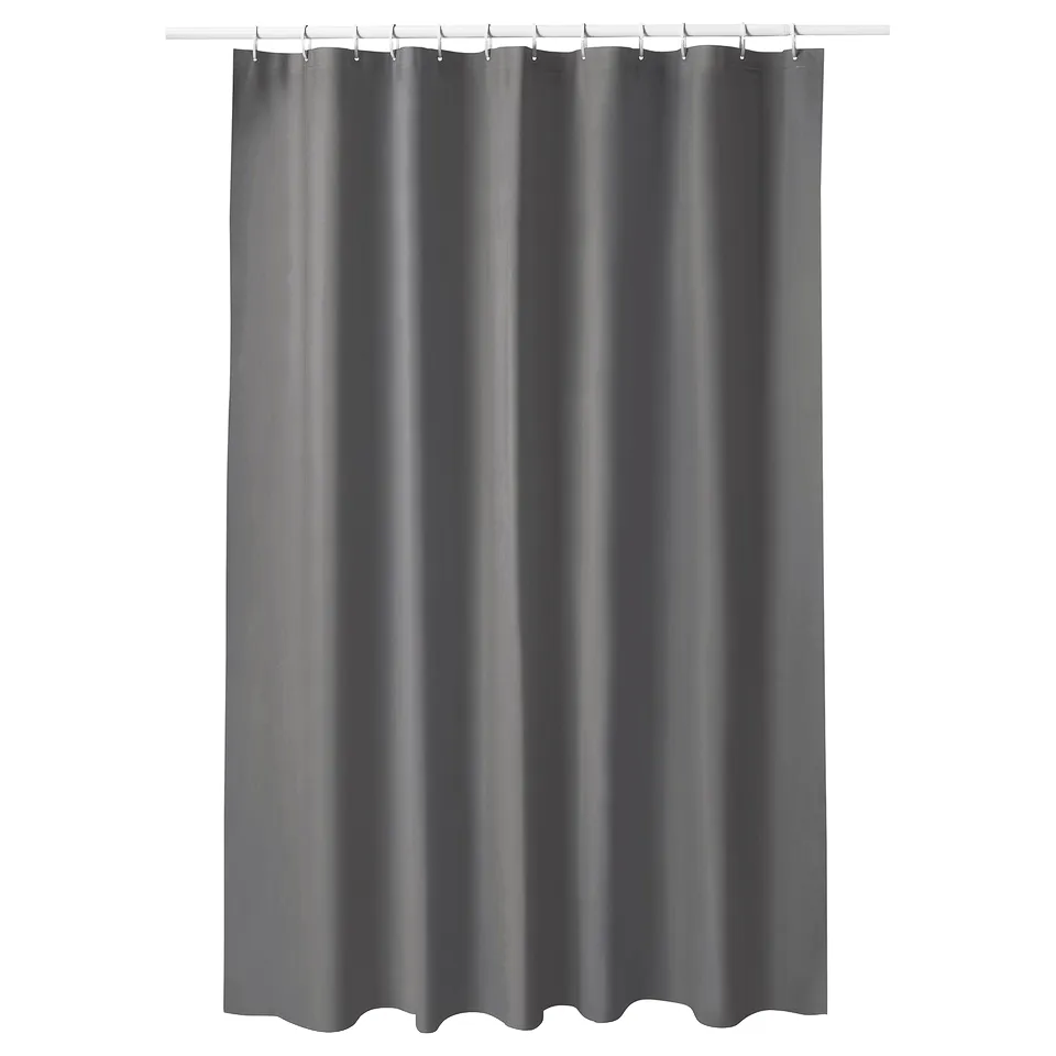 LUDDHAGTORN grey shower curtain, eva plastic, solid colour, water-repellent.