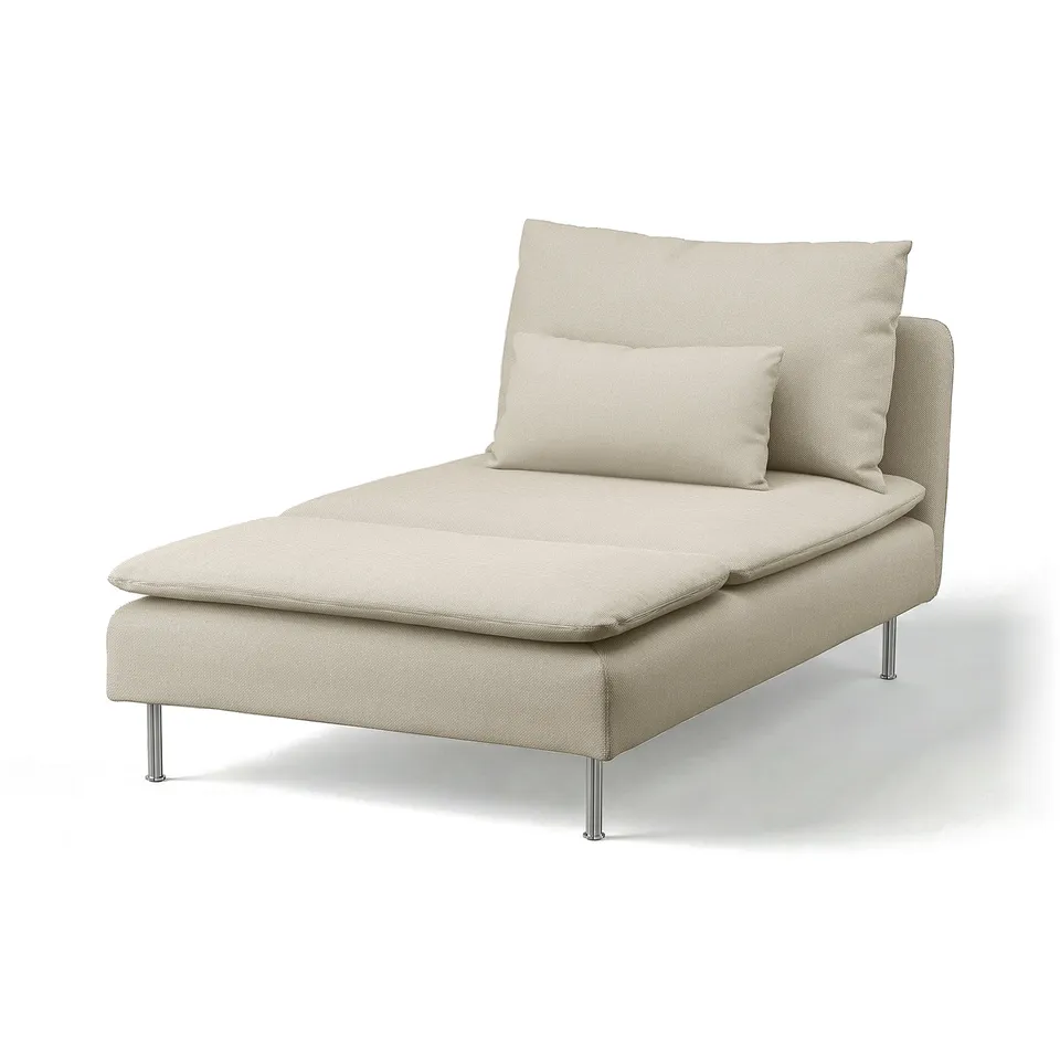 Beige SÖDERHAMN chaise longue, sleek design, comfy cushions, metal legs, modern look.