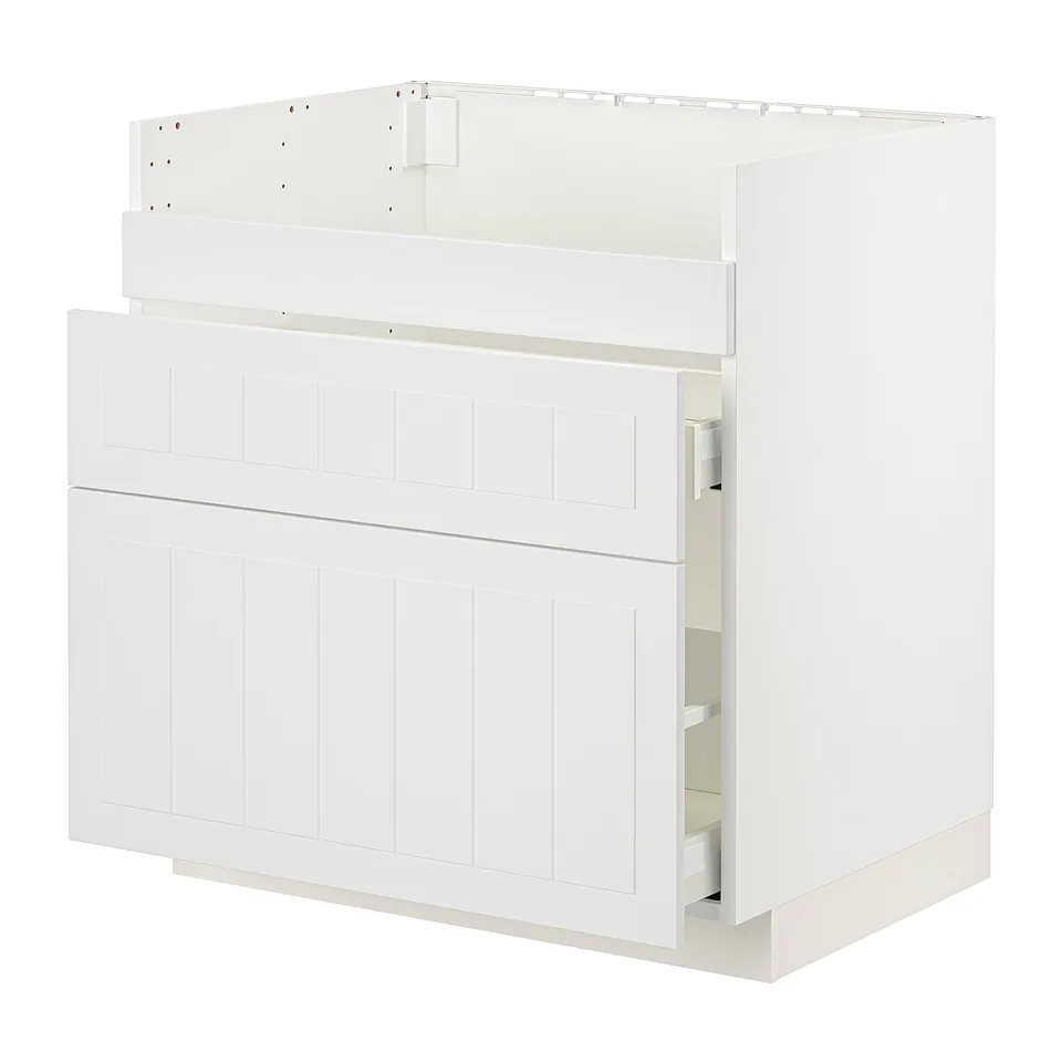 White METOD kitchen cabinet, rectangular, wooden with panel design.