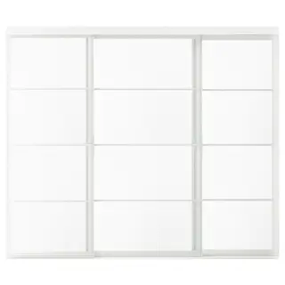 SKYTTA / LUNDBRÄSMA sliding door combination, white/checkered glass, 251x205 cm