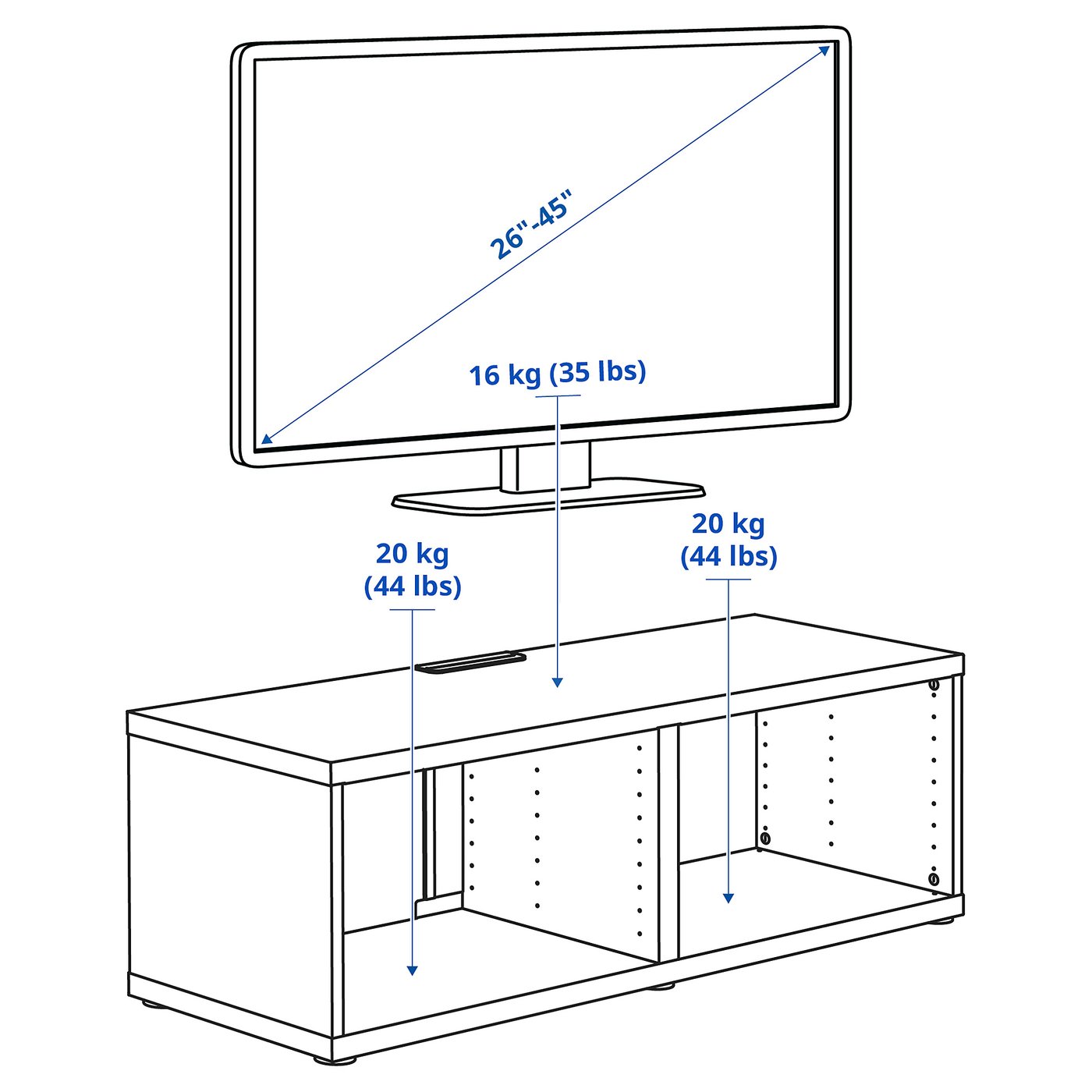Illustration with measurements for the product: BESTÅ.
