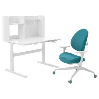 BERGLÄRKA / GUNRIK children's desk+chair w armrests, white/turquoise, Width 100 x Depth 70 cm