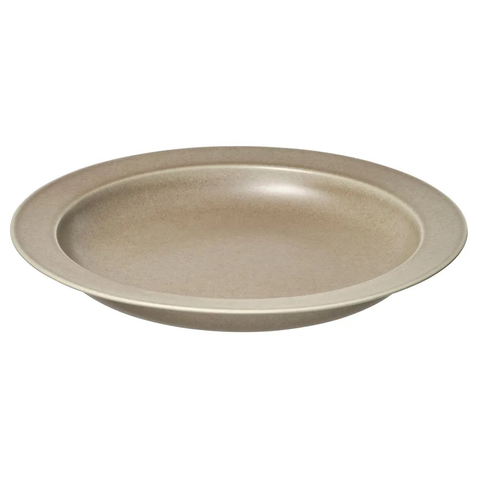 Beige stoneware bowl, matte finish, round shape, rustic design.