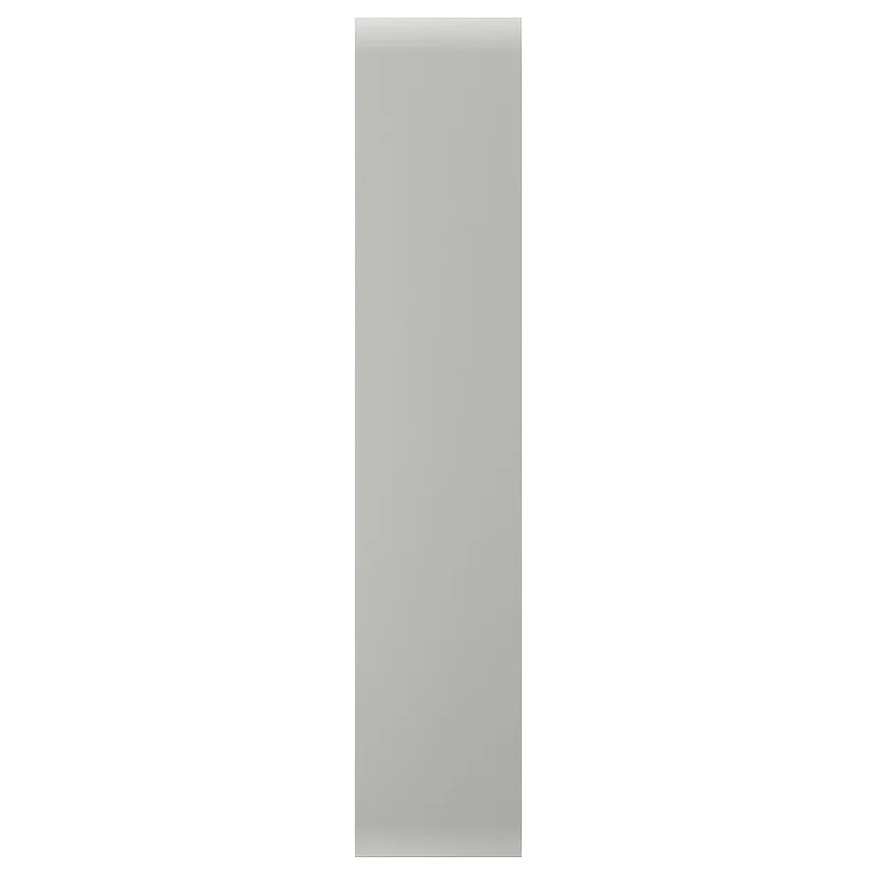 A HAVSTORP light grey kitchen cabinet door. Its rectangular, smooth, and lacquered for easy cleaning.
