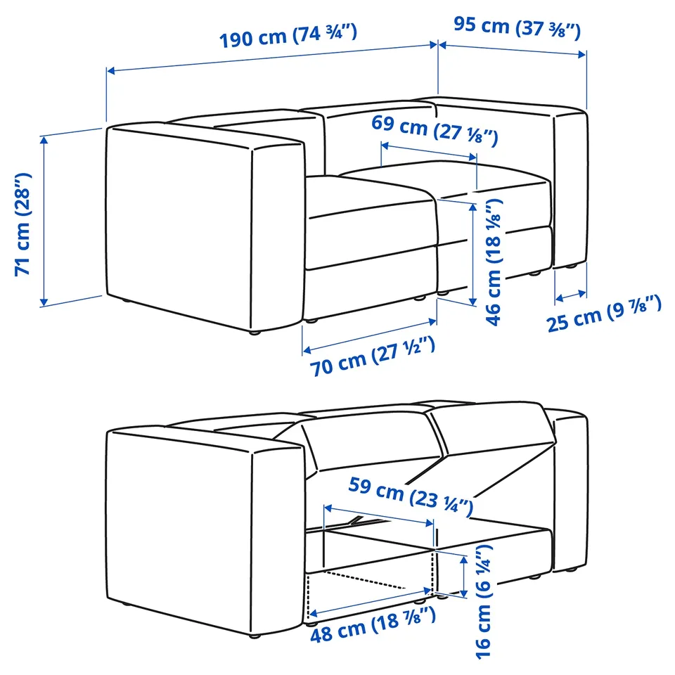 Illustration with measurements for the product: JÄTTEBO.