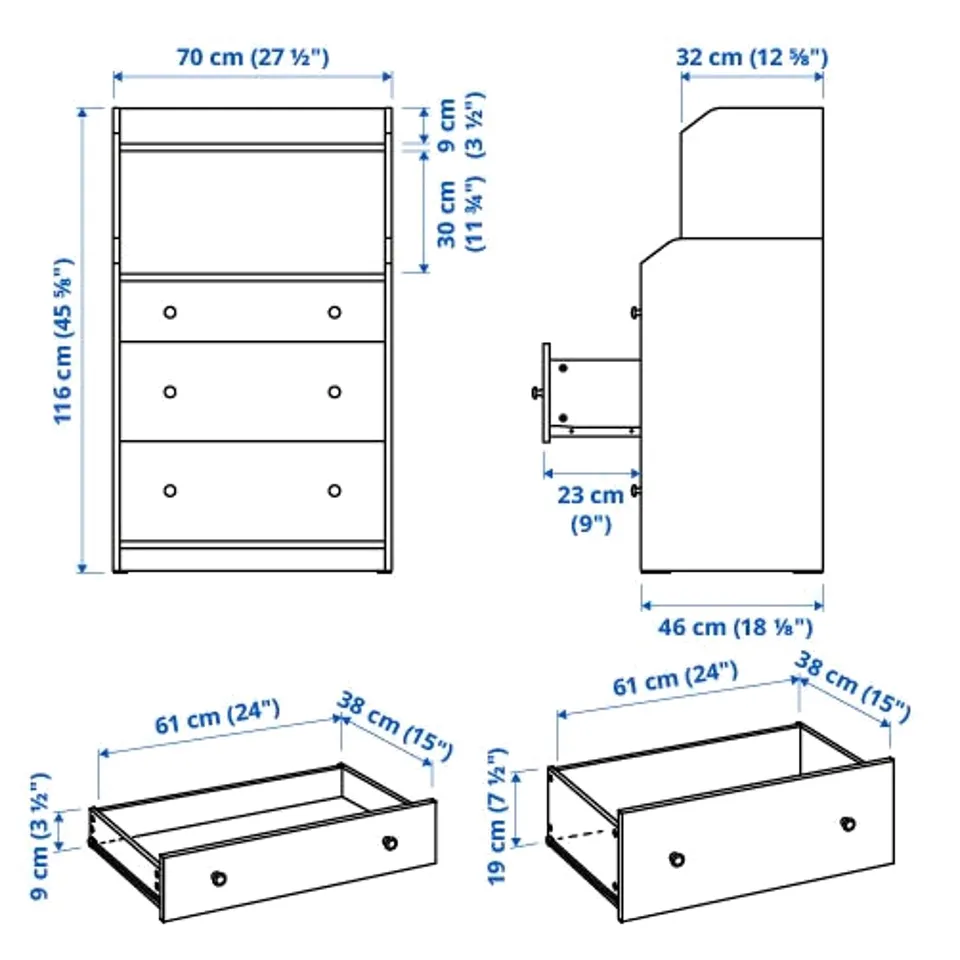 Illustration with measurements for the product: HAUGA.