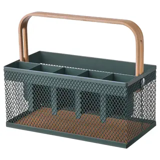 VIMPELFISK cutlery holder, bamboo/grey-turquoise, Length 23 x Width 12 x Height 20 cm