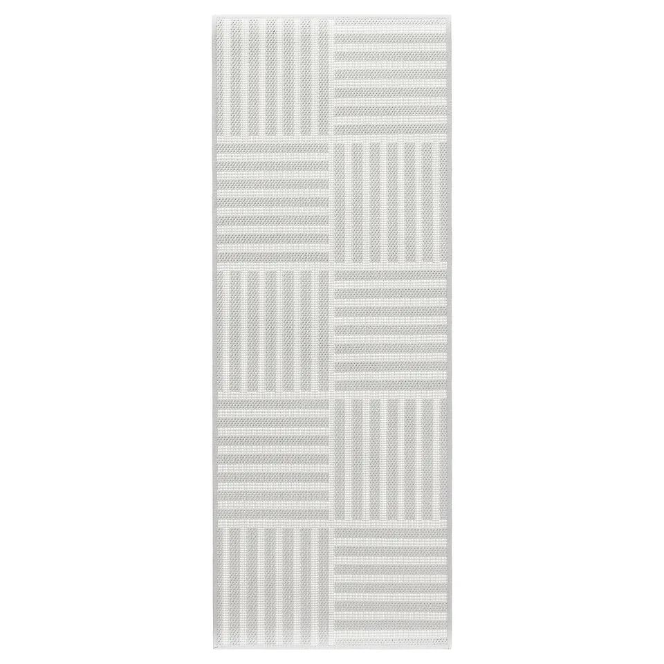 GATUSEKTION grey-white kitchen mat, striped pattern, rectangular, machine washable.