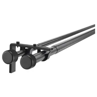 HUGAD / RÄCKA double curtain rod combination, with wall/ceiling brackets/with finials black, 120-210 cm