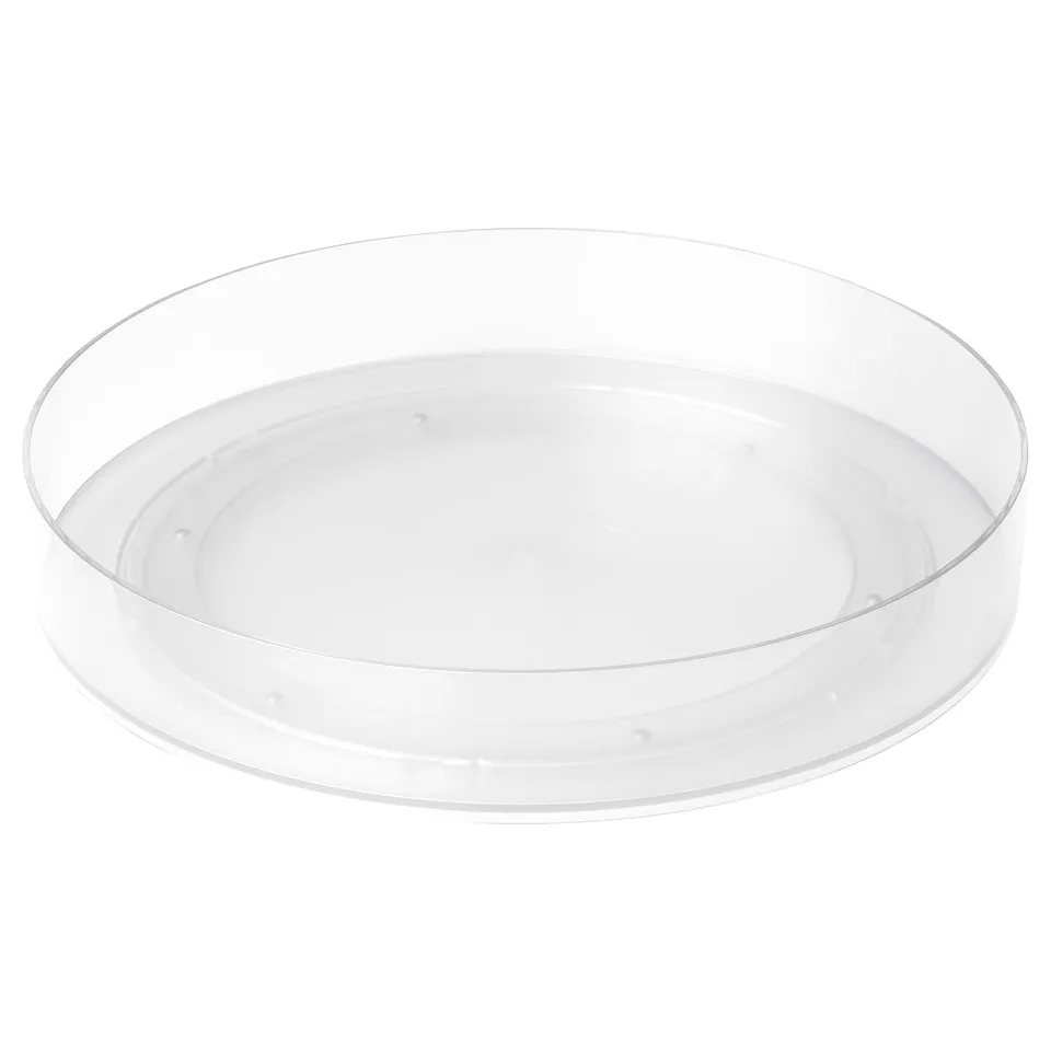 KLIPPKAKTUS clear plastic turntable, round with raised edges, for fridge, pantry.